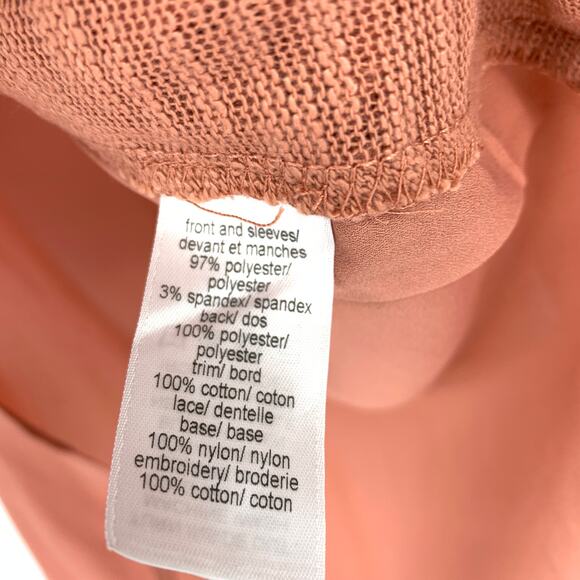 Maurices Sweater Women's Sz M Embroidered Mesh Front Long Sleeve Dusty Rose - Picture 6 of 6